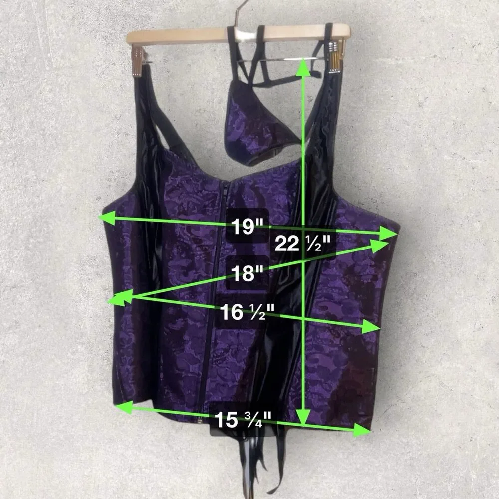 Black And Purple Satin And Lace Wide Strap Corset Top And Thong Set Size 4XL - Picture 3 of 6